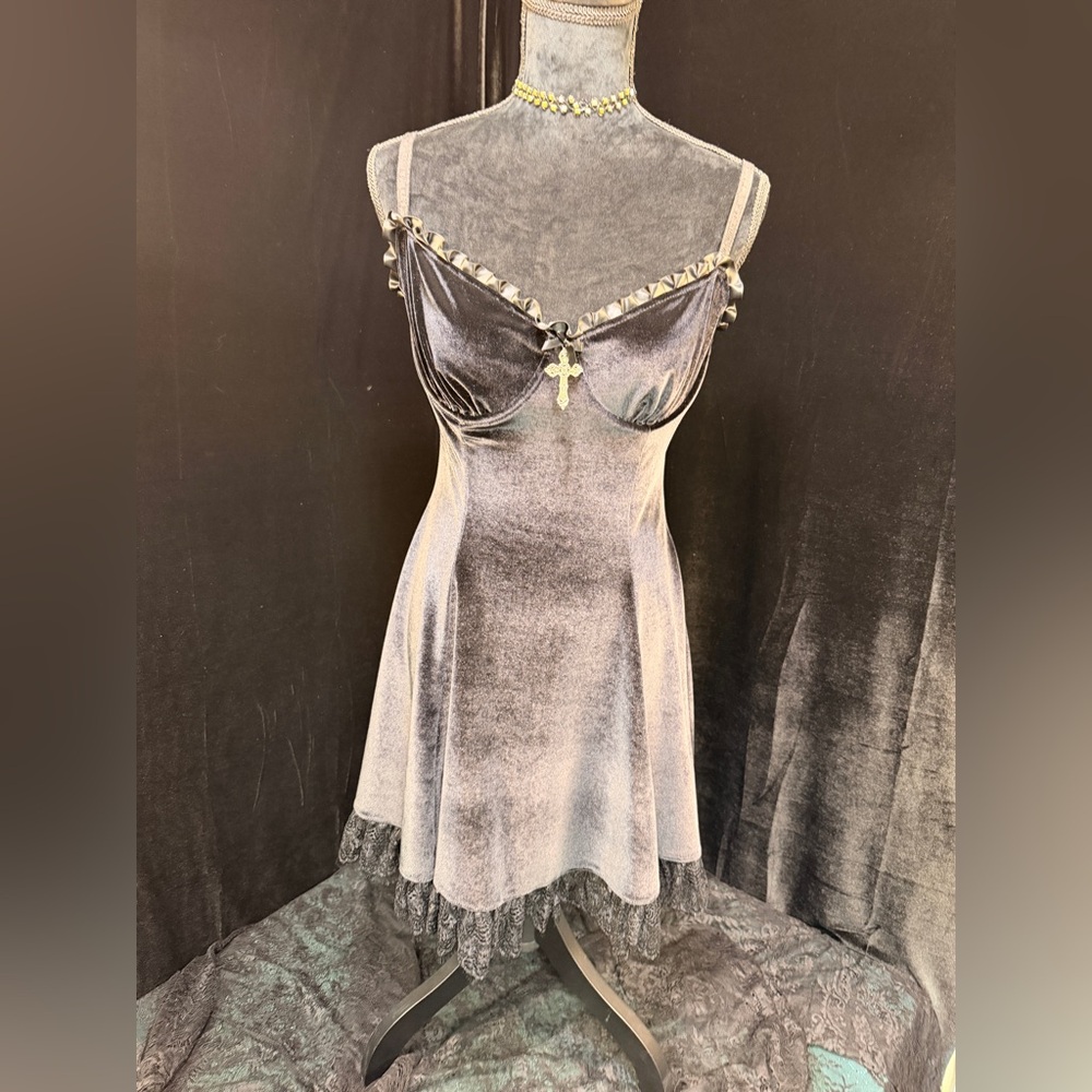 Dolls Kill Black Velvet Mini Dress - Picture 4 of 7